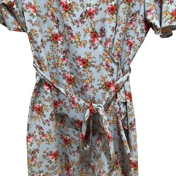 Topshop Confetti Floral Wrap Tea Dress Light Blue Multicolor Size 6 - Picture 4 of 9
